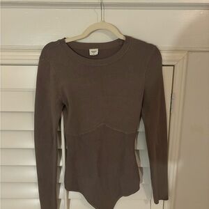 Abercrombie & Fitch Brown Fitted Long Sleeve Bodysuit